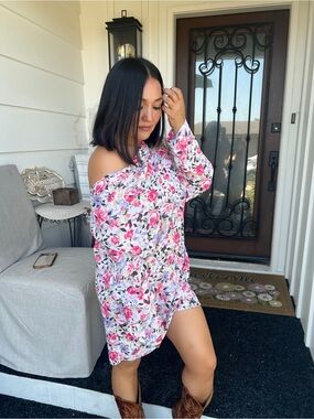 Vintage LORAC Pink Floral Off-Shoulder Shift Dress